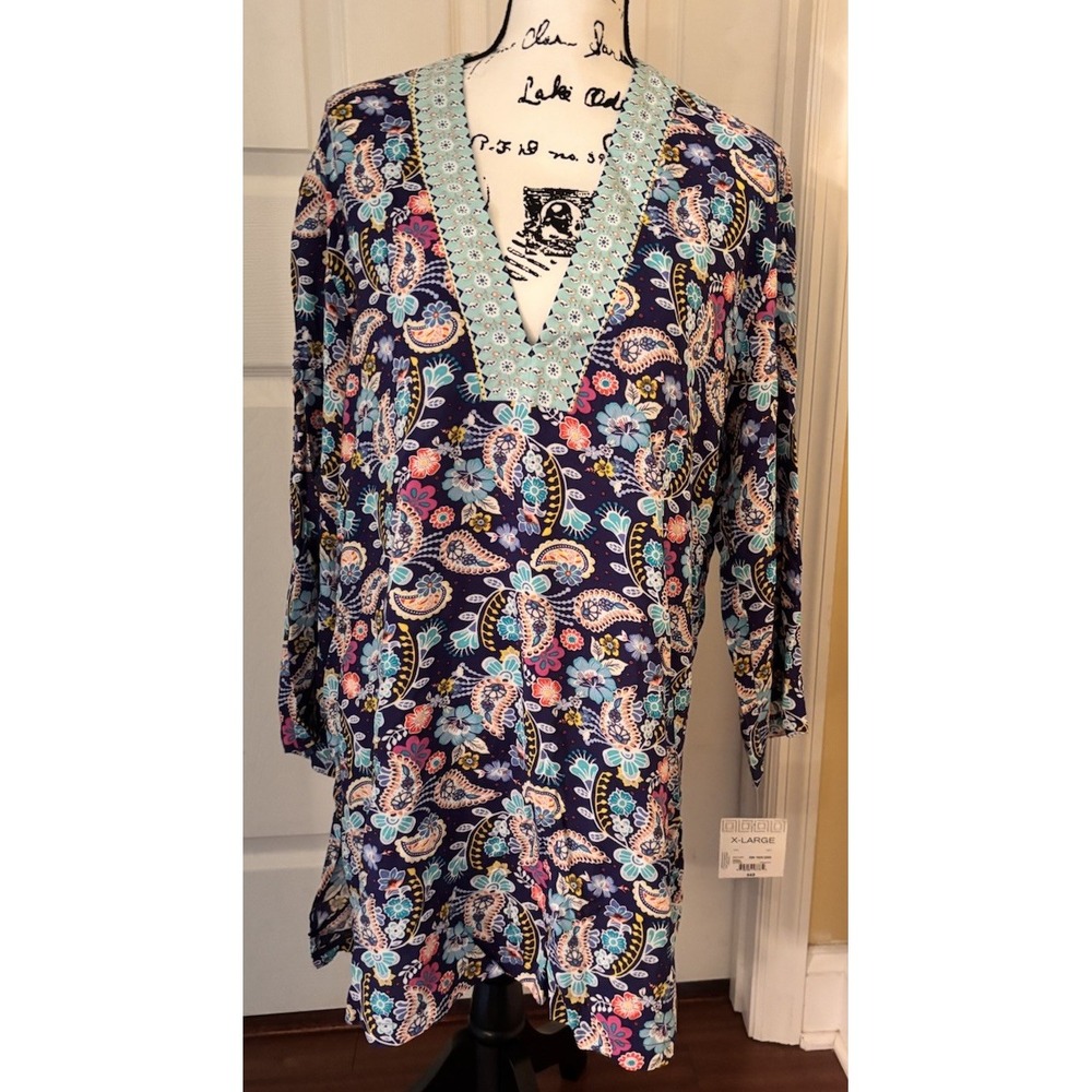 Liz Claiborne Women's Floral Paisley Lightweight Swim Cover Up Tunic Top XL New